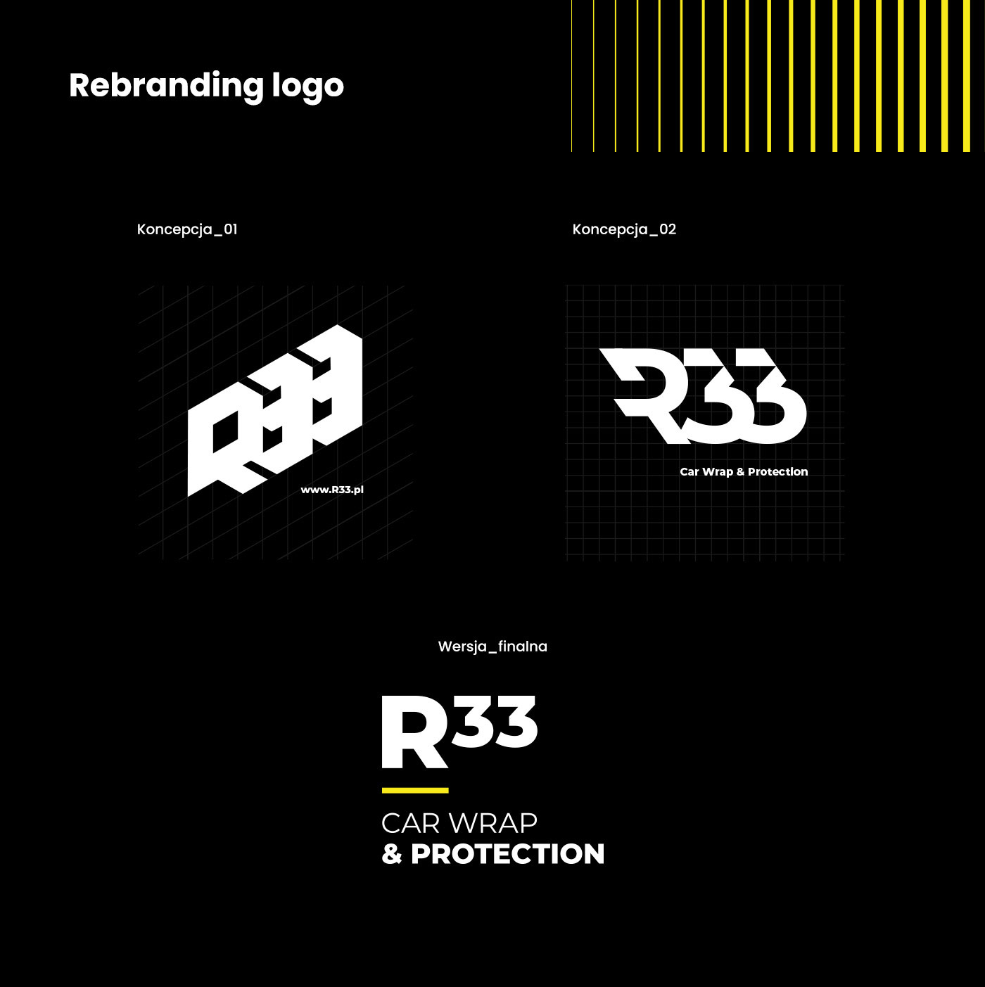 Rebranding logo - Różne koncepcje loga R33 wraz z wersją finalną
